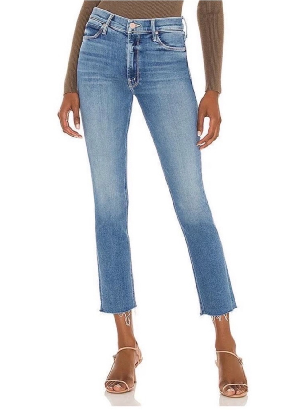 Mother Mid-Rise Dazzler Ankle Fray Riding the Cliffside Jeans 33